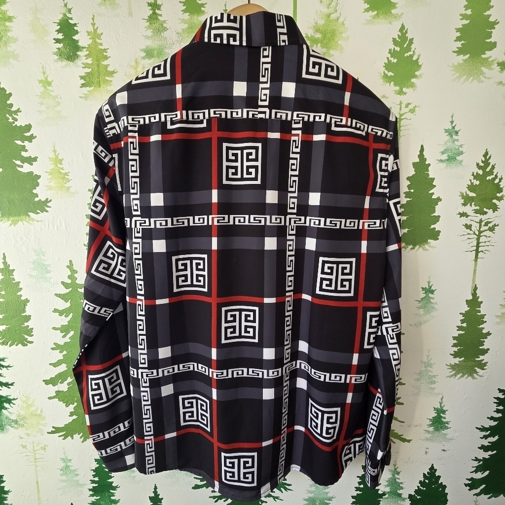 Men's Black and Red Geometric Pattern Shirt - Picture 2 of 9